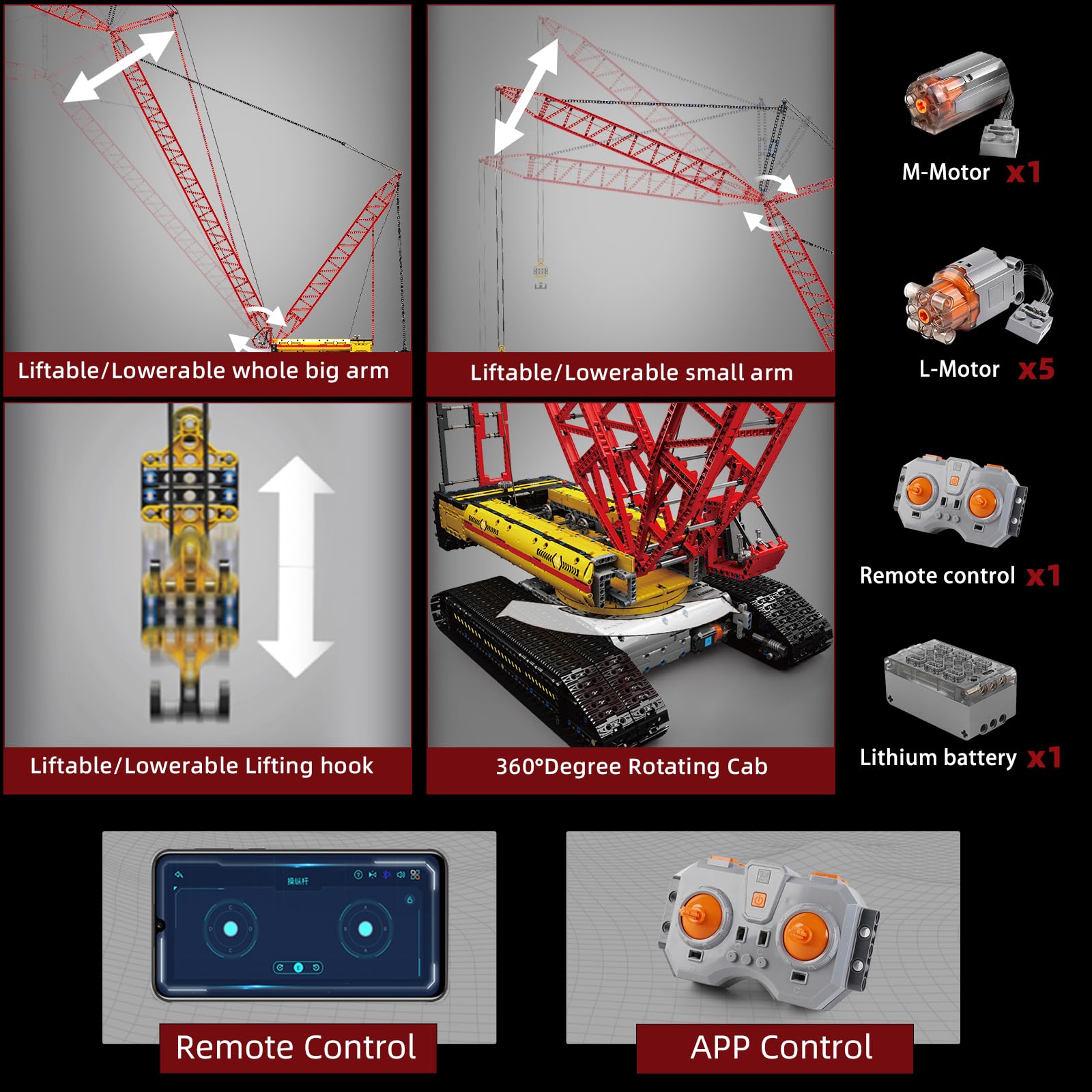 Mould King LR13000 motor and battery enable app remote control.