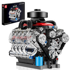 Mould King Mini V8 Engine Kit shows a transparent cylinder head revealing inner motion for hands-on learning.
