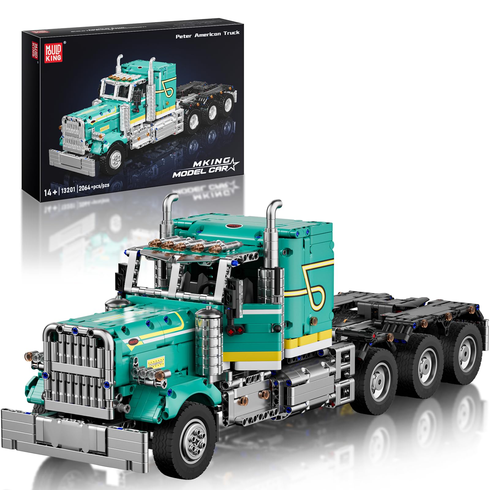 Mould King RC semi-truck cab front showcases authentic detailing for display.