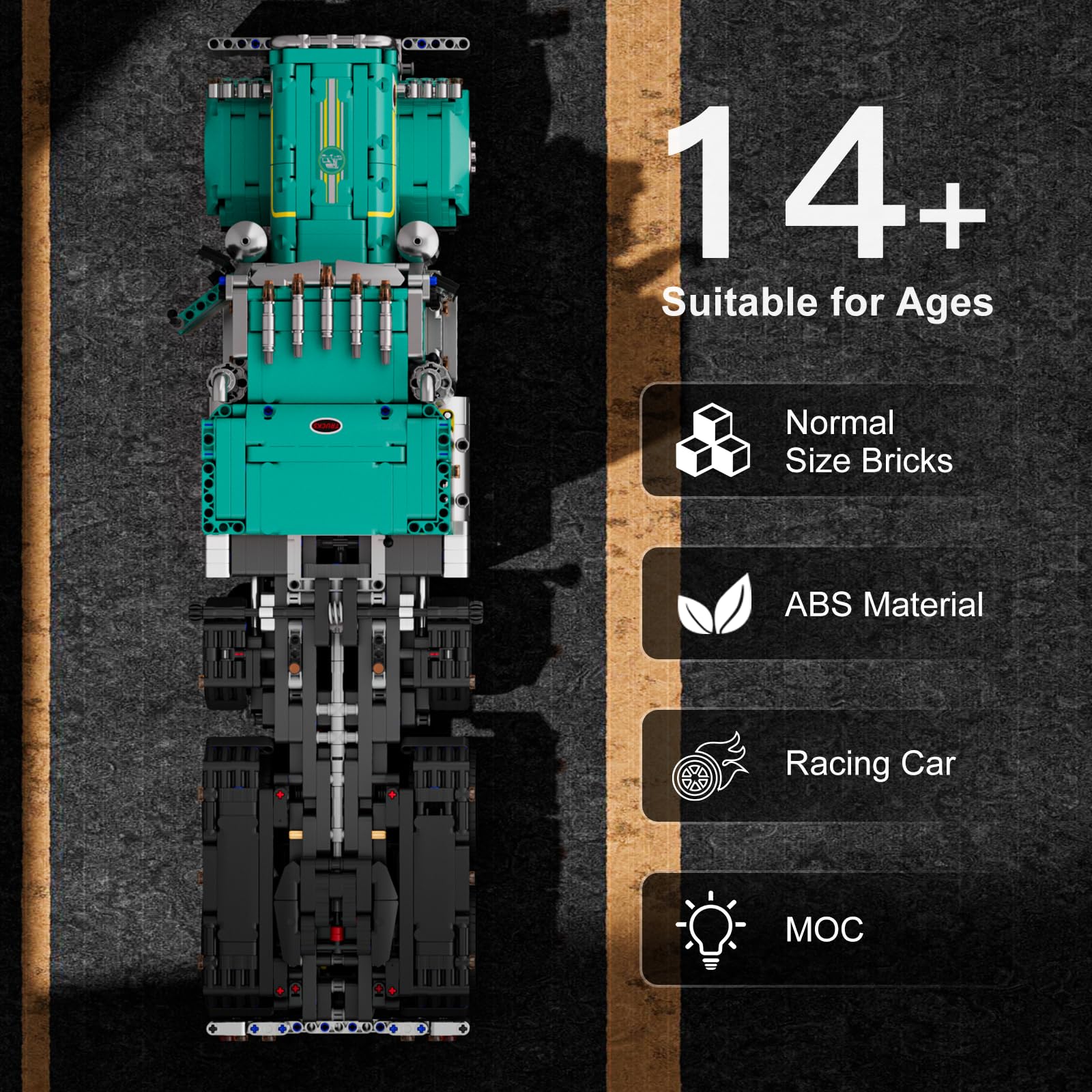 Mould King RC semi-truck motor module powers smooth forward and reverse movements.