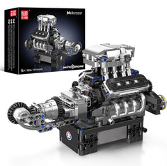 Mould King V8 engine build showing eight-cylinder layout for hands-on STEM learning.
