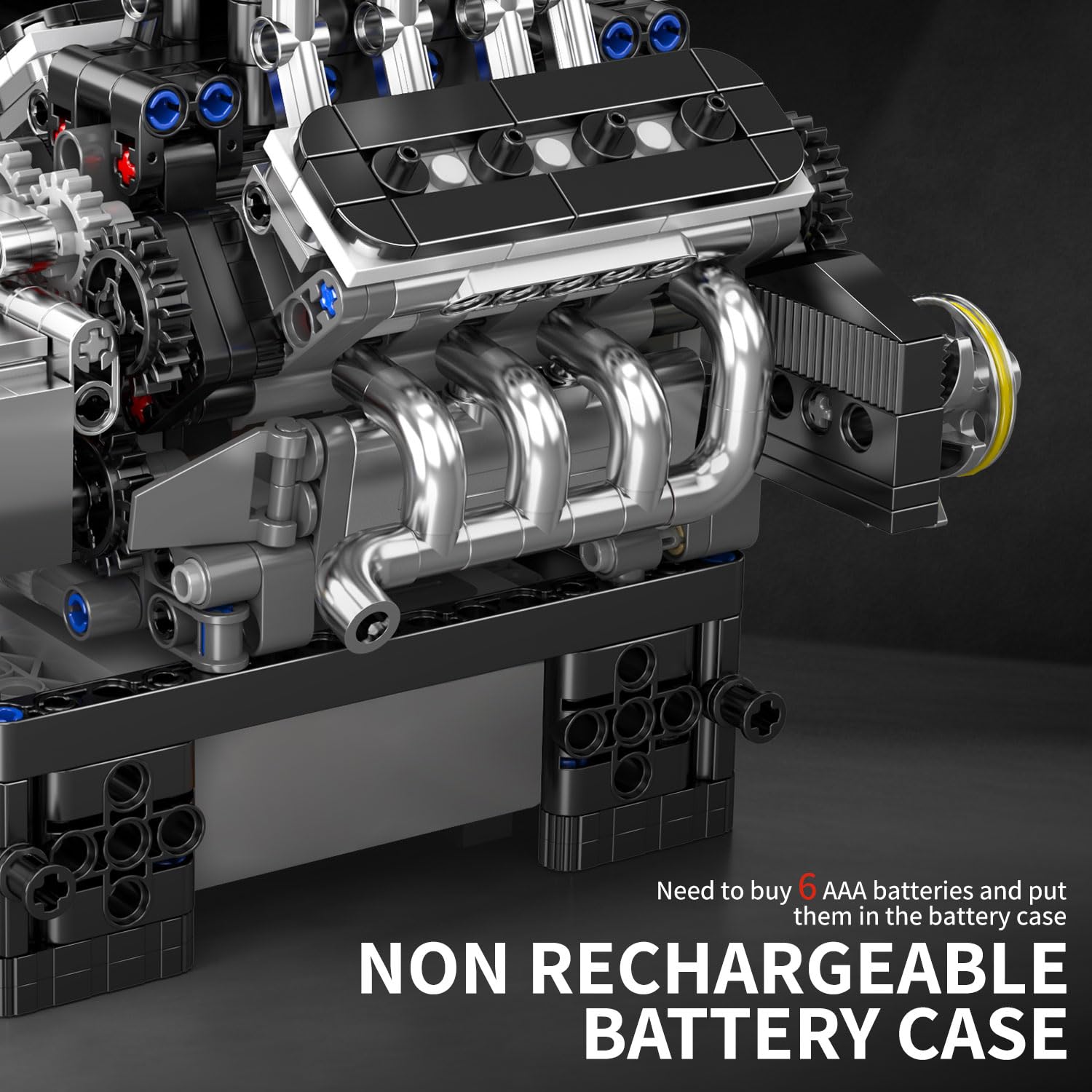Mould King V8 engine model kit features overview for STEM exploration.