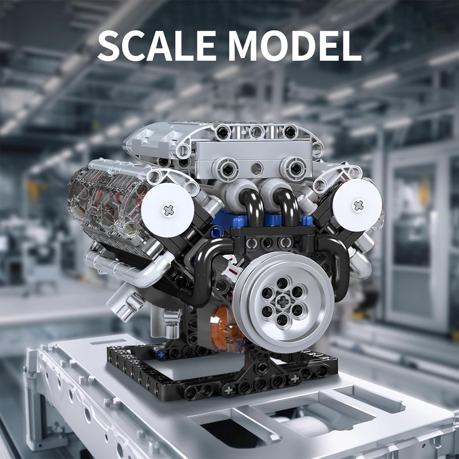 Mould King V8 engine piston motion reveals authentic mechanics.