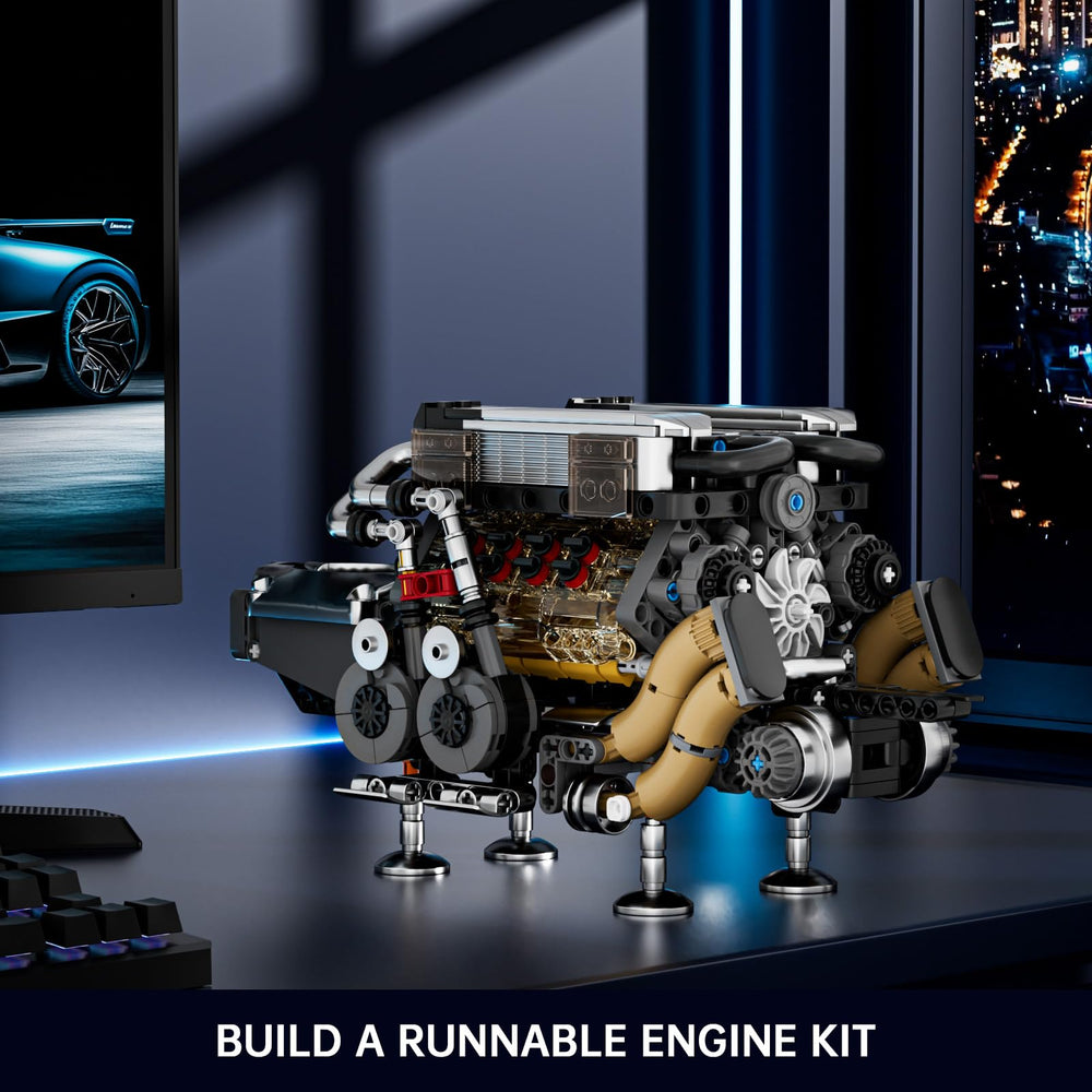 Mould King W16 engine electrical version powers pistons for a dynamic demonstration.