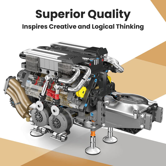 Mould King W16 engine transparent cylinder head reveals internal mechanics