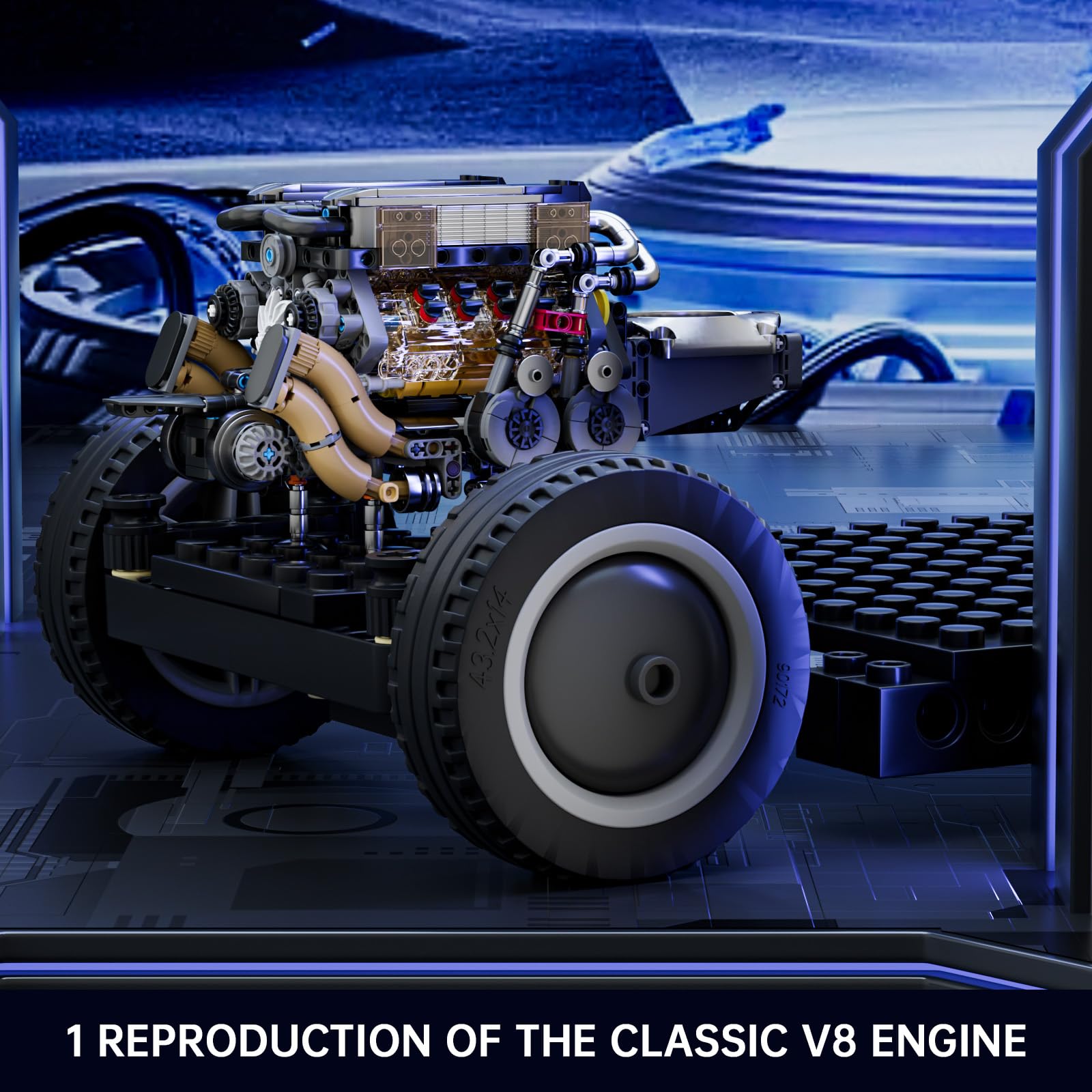 Mould King W16 engine transparent cylinder head showcases internal mechanics and detail.