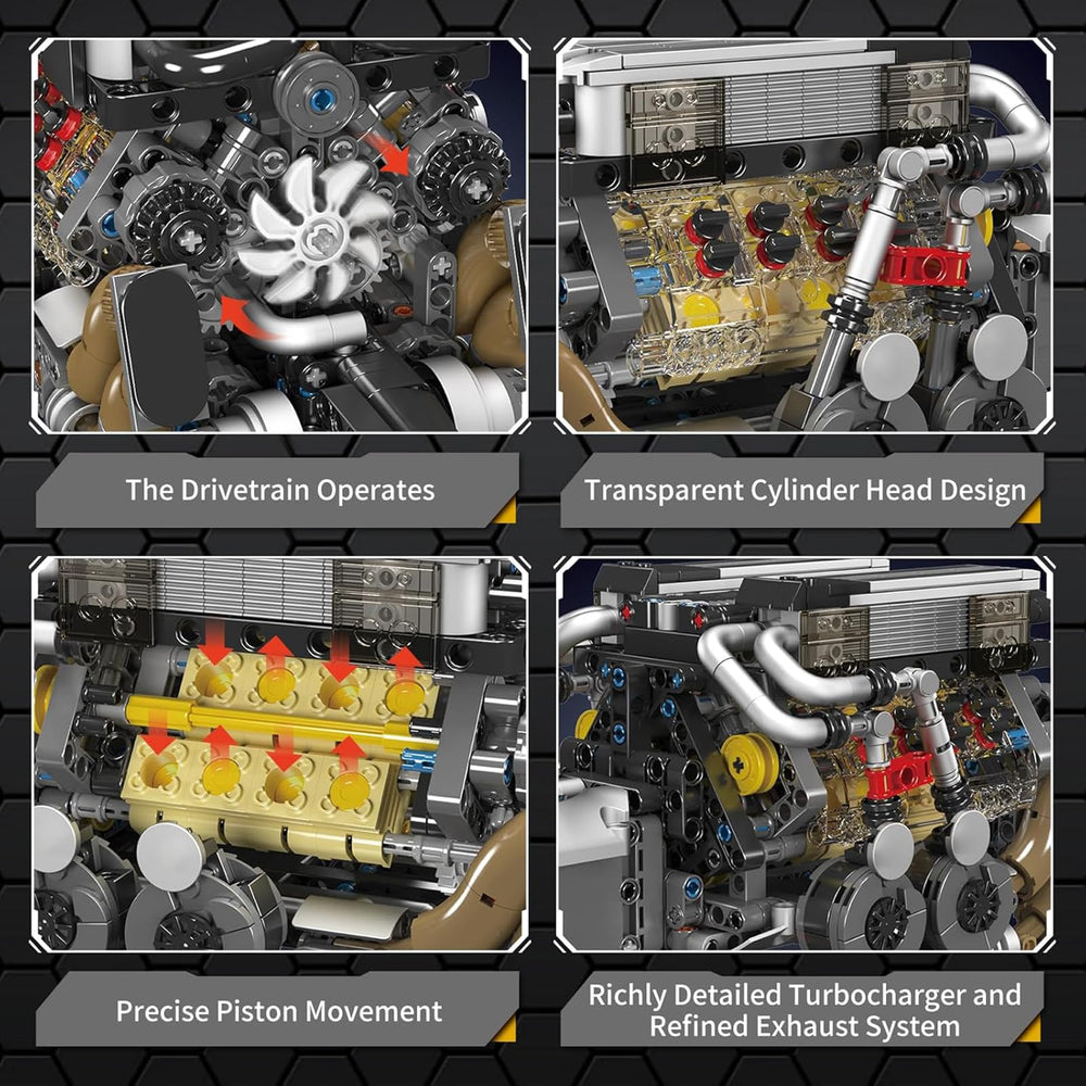 Mould King W16 turbocharger and exhaust for realistic engine detailing