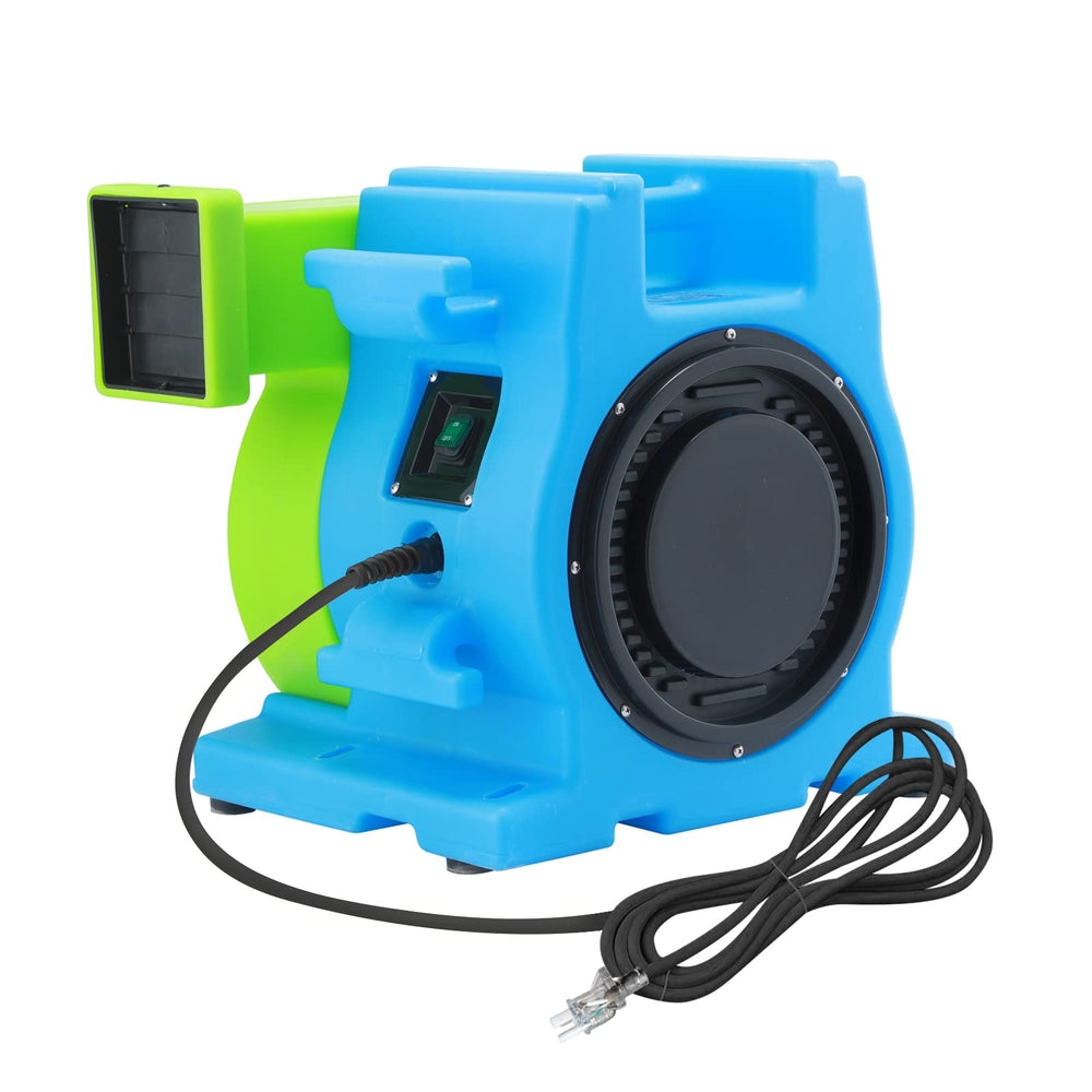 MOUNTO 1HP blower inflating a bounce house quickly for events.