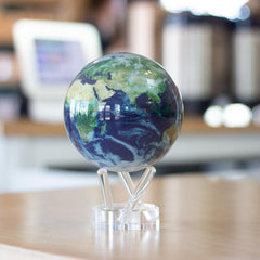 MOVA Globe base with clear three-pronged stand offers stable, eye-catching desk decor.