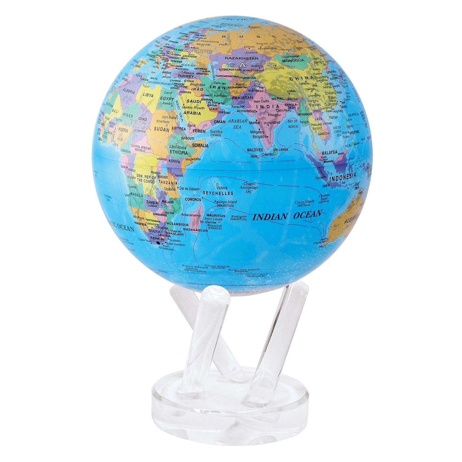 MOVA Globe blue political map 4.5-inch viewed for education and decor