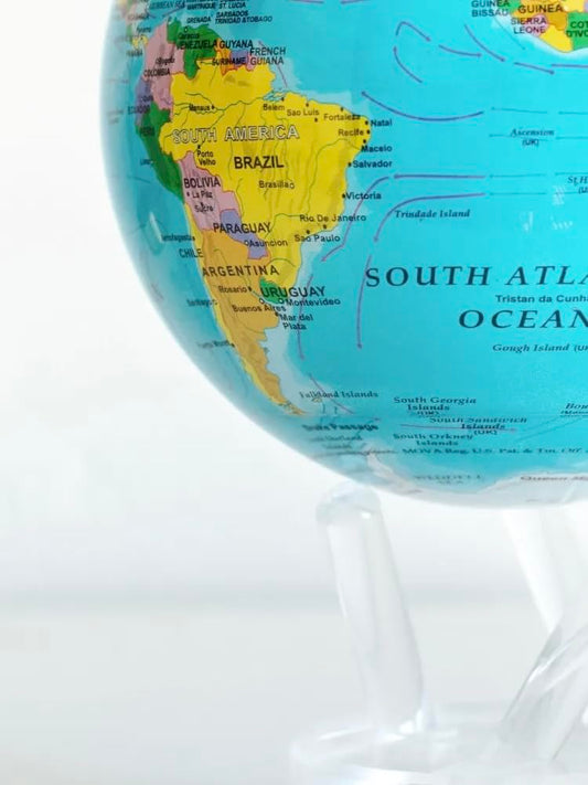MOVA Globe blue rotation under ambient light demonstrates silent movement