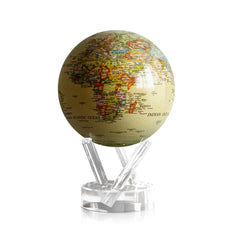 MOVA Globe Yellow 4.5-inch floating globe under ambient light, self-rotating