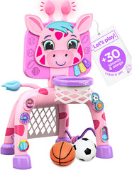 Move2Play giraffe basketball hoop for kids, ideal for active play and pretend games.