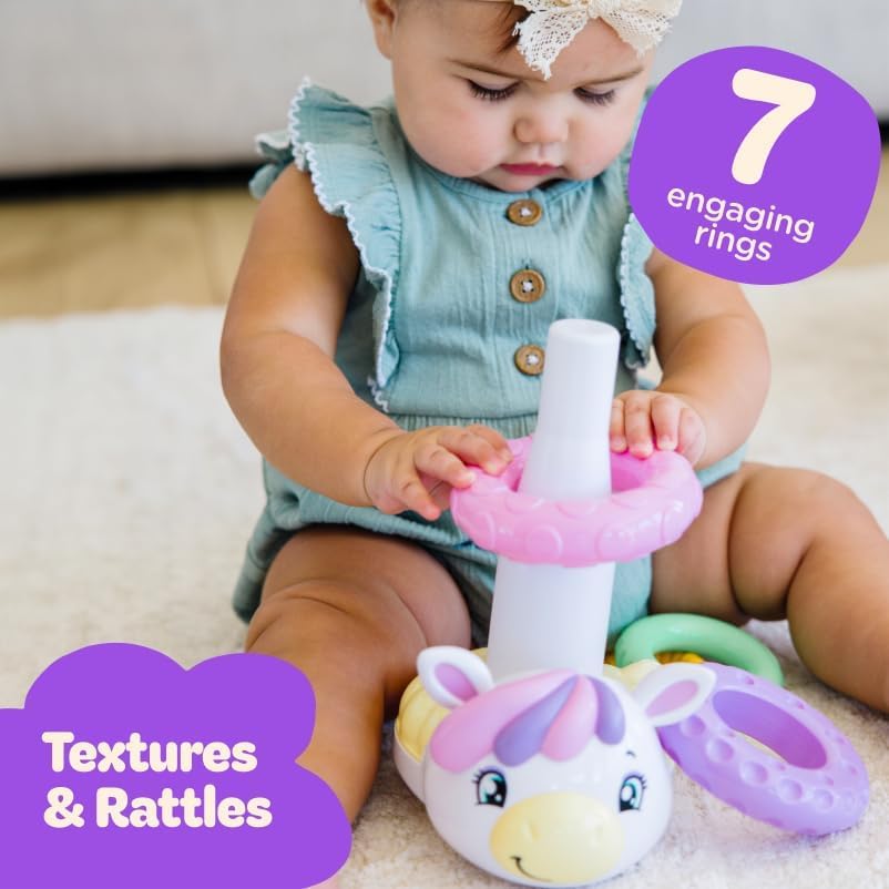 Move2Play unicorn stacker features colorful rings to spark balance and problem-solving.