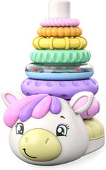 Move2Play unicorn stacking toy with seven rings enhances grasping and hand-eye coordination.