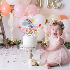 Movinpe pink and white clouds accent cake and table decor