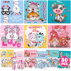 MOVINPE Valentine puzzle header 1 with cheerful characters for classroom gift exchanges.
