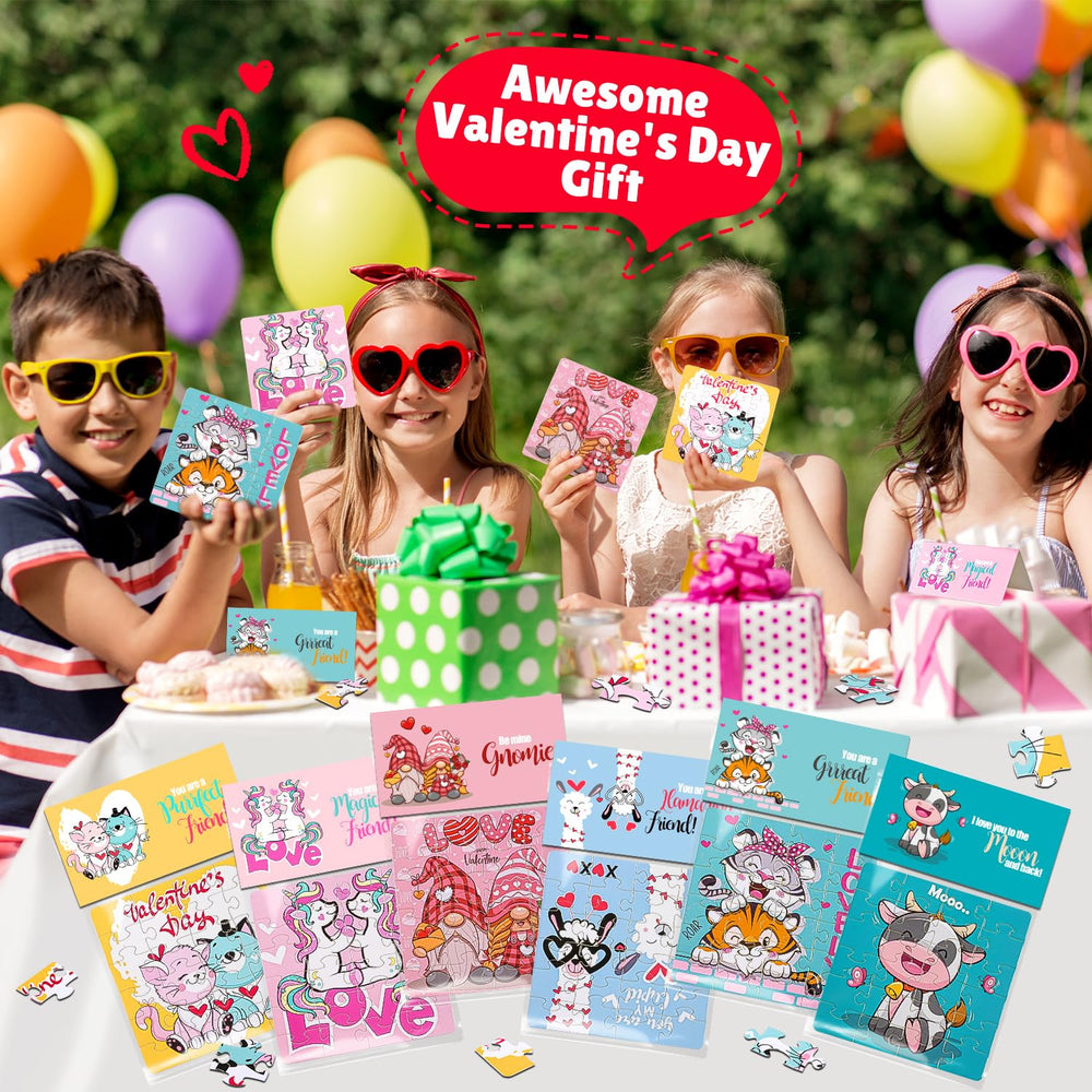 MOVINPE Valentines puzzle set bulk display showing 30-piece gifts.