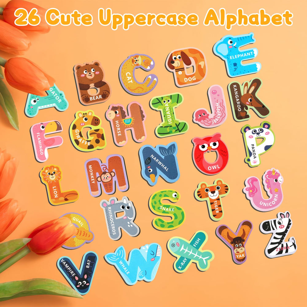 MOWPOG magnetic letters feature rounded corners for kid-friendly play.