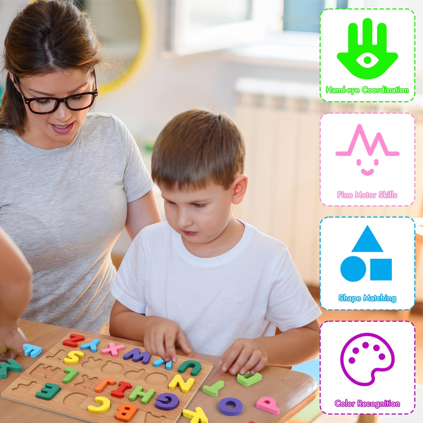 MOWPOG wooden pieces with smooth, rounded edges for careful handling.