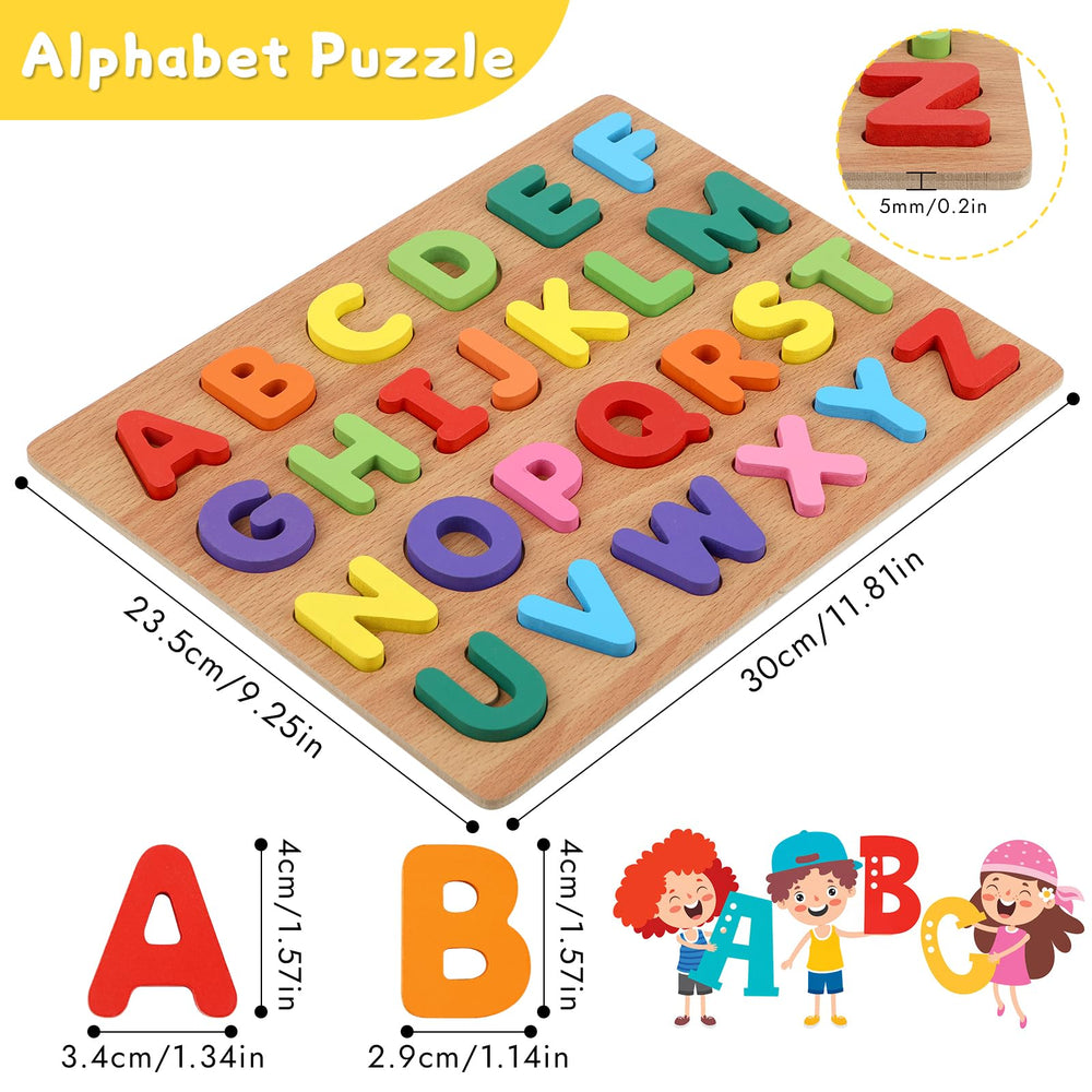 MOWPOG wooden letter blocks—rounded edges support safe toddler grasping.