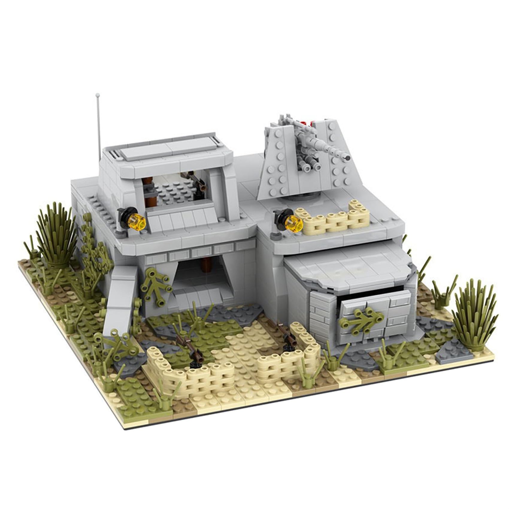 MOOXI WW2 weapons and defenses detail the set for authentic reenactments.