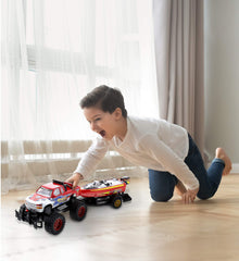 Mozlly 9-inch truck and trailer fits on small play mats.