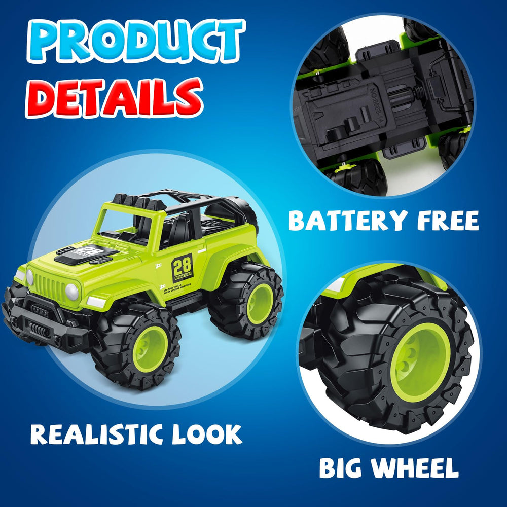 MOZXEBOK indoor-outdoor toy trucks invite imagination during solo and group play.