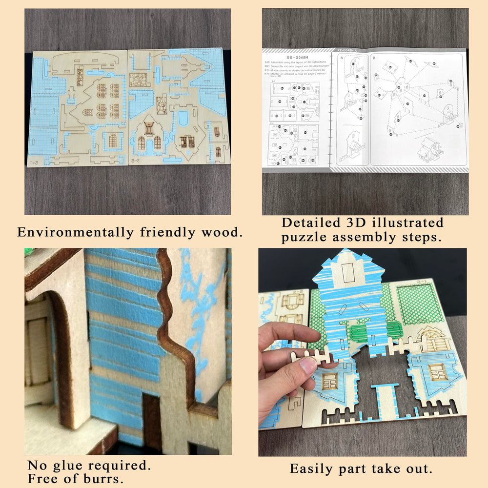 MPIUET blue little house detailed parts, precise and easy removal.