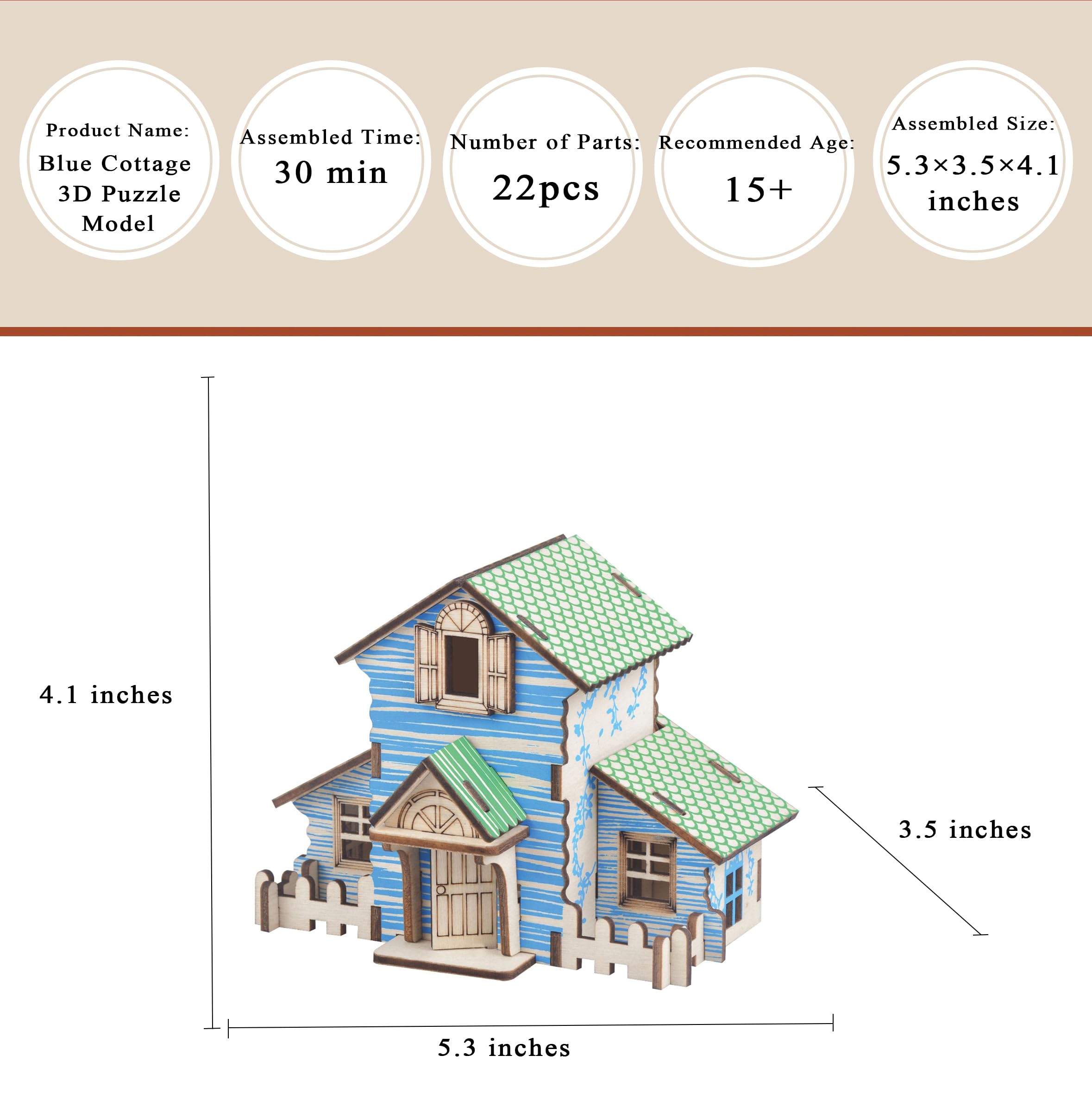 MPIUET blue little house side view, compact tabletop design.