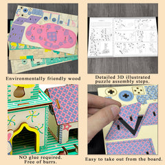 MPIUET log cabin wooden 3D puzzle with precise laser-cut parts