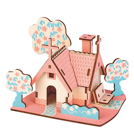 MPIUET pink little house puzzle with smooth laser-cut pieces for easy assembly.