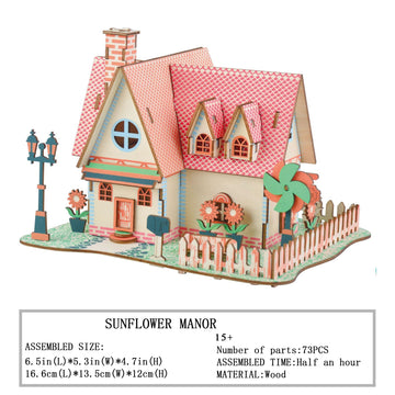 MPIUET Sunflower Manor assembled model on shelf adds cozy, decorative appeal.