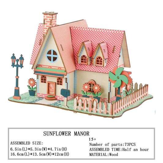 MPIUET Sunflower Manor assembled model on shelf adds cozy, decorative appeal.