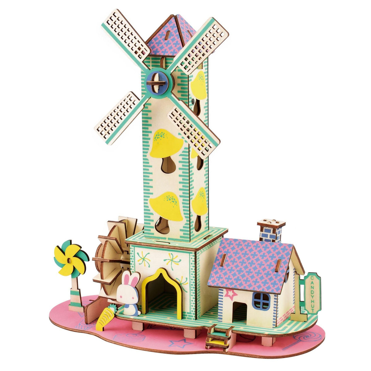 MPIUET windmill cottage wooden 3D puzzle with laser-cut pieces for easy assembly