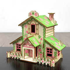 MPIUET forest cabin puzzle instruction sheet and pieces aligned