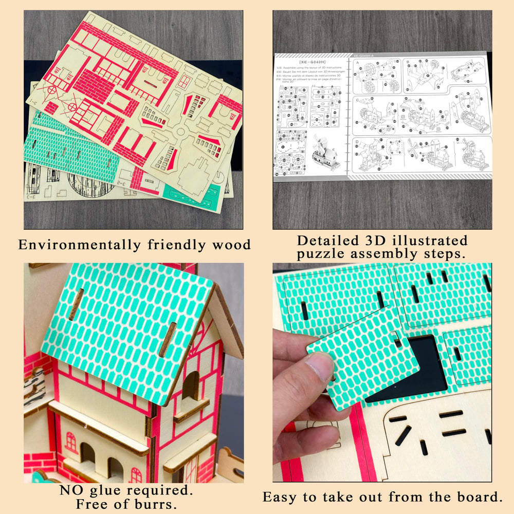 MPIUET Windmill Cottage puzzle packaging image shows age suitability and clear guidance