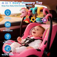MPQMPQ car seat toy seahorse mirror helps engage visual tracking for babies.