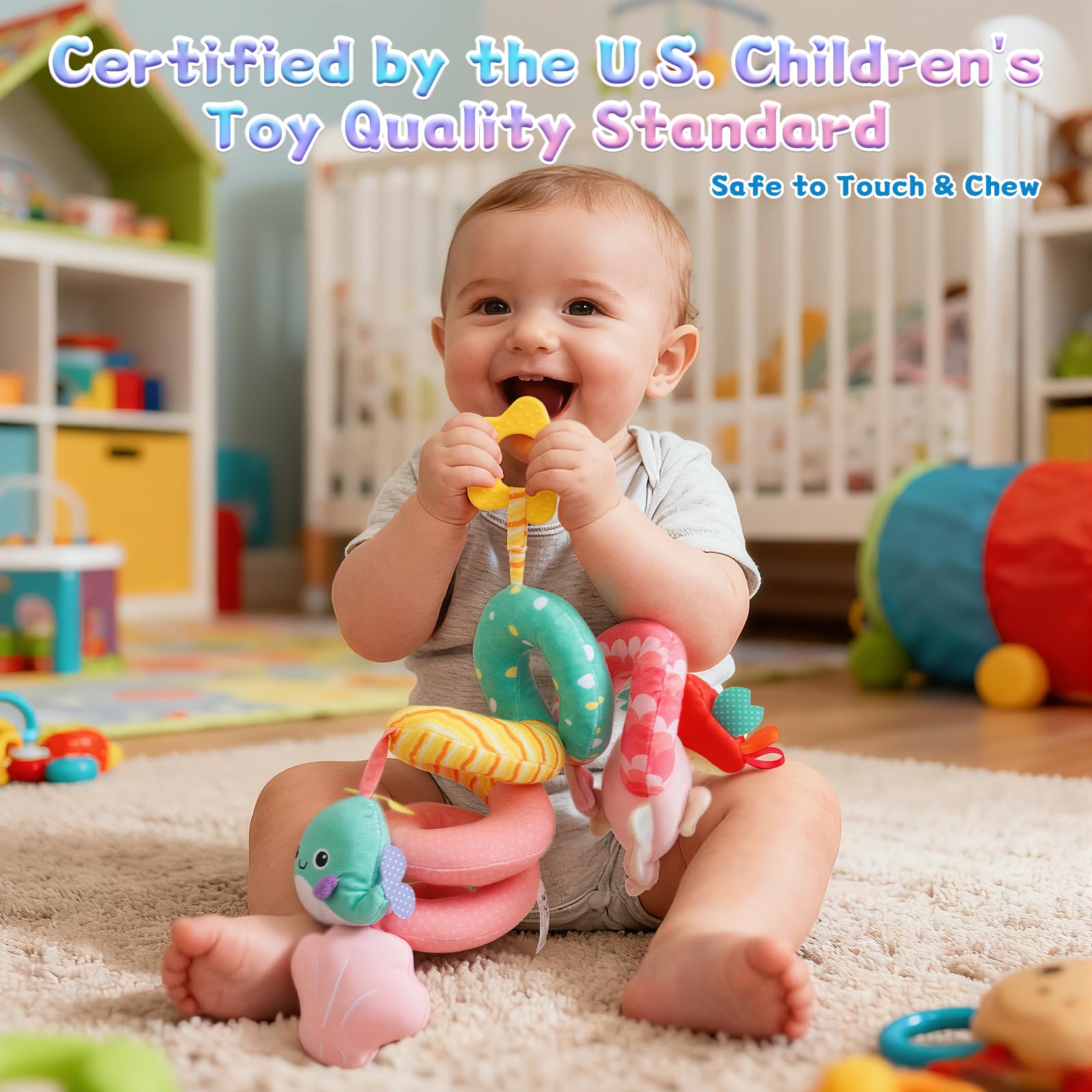 MPQMPQ car seat toy seahorse squeaky spiral adds playful sound awareness.