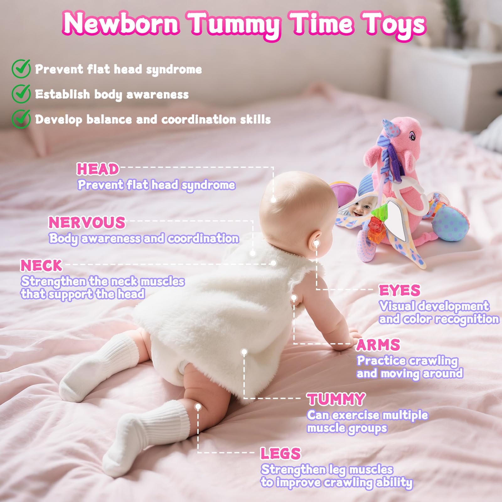 MPQMPQ musical sensory plush delights baby during tummy time.