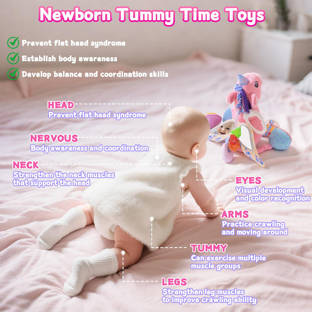 MPQMPQ musical sensory plush delights baby during tummy time.