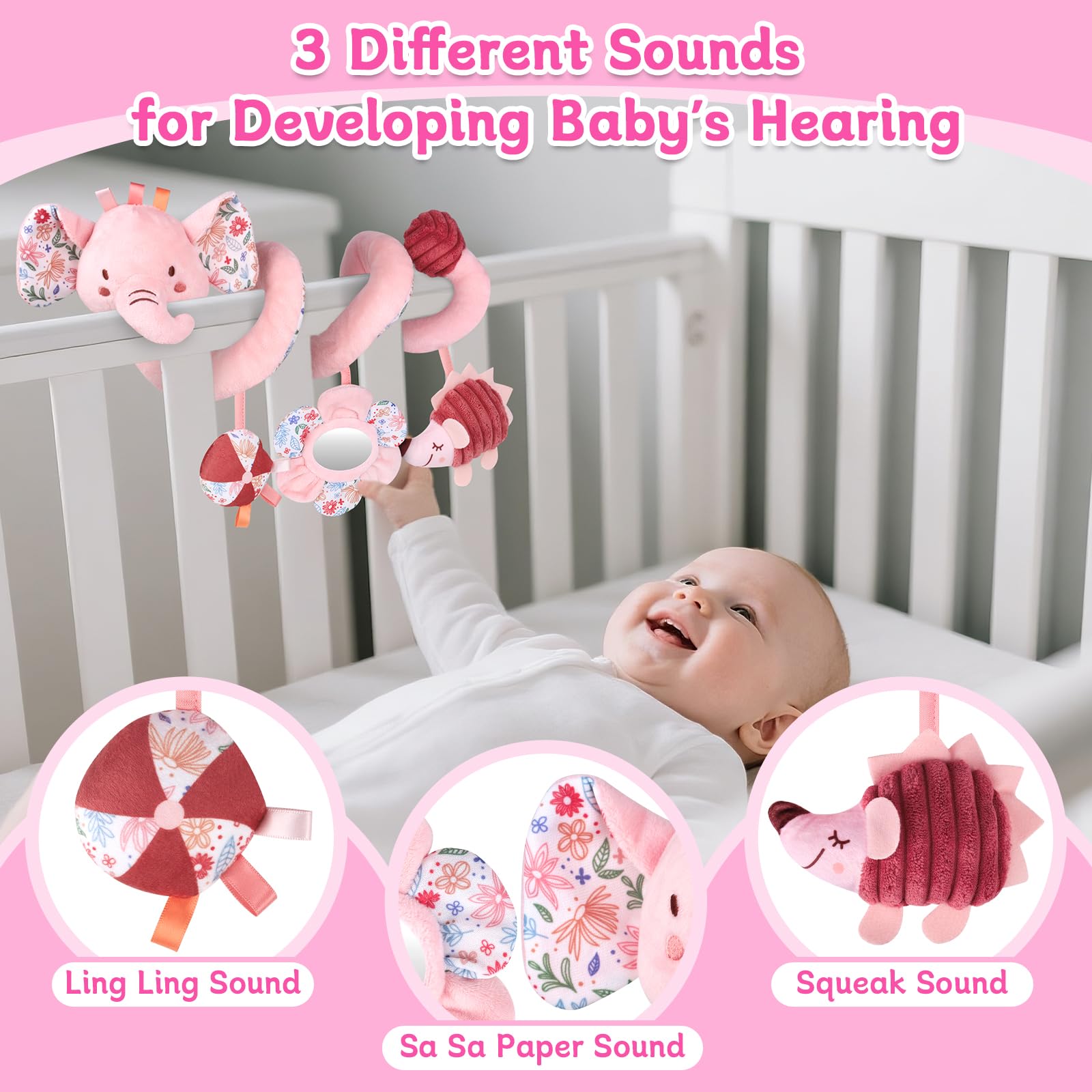 MPQMPQ spiral crib toy engages baby during naps with soft plush visuals
