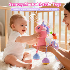 MPQMPQ unicorn stroller toy with rattle promotes grasping during walks.