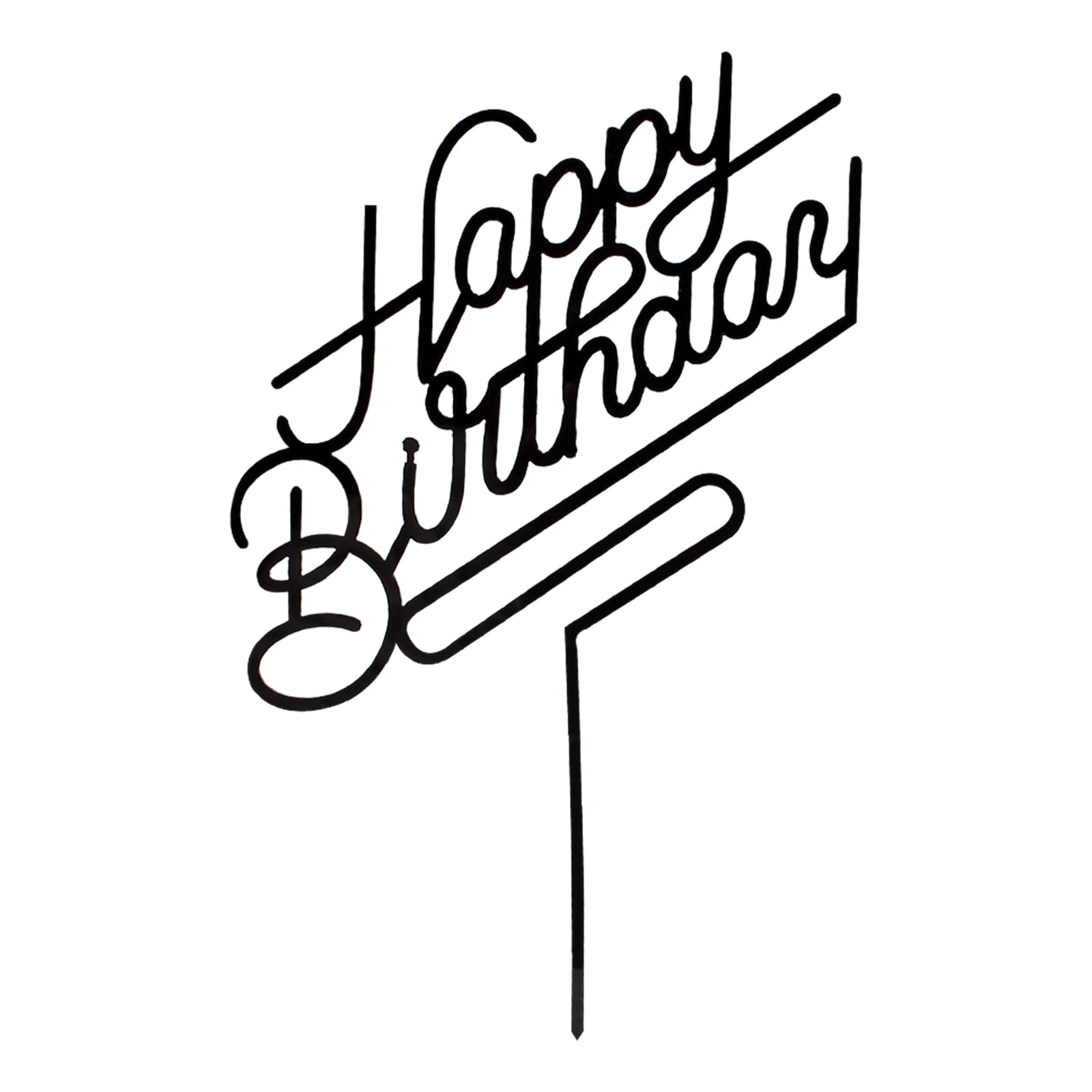 MPRVAKYF Happy Birthday Topper in black acrylic adds a festive touch to any cake.