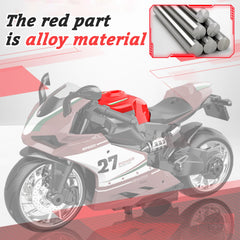MQDMINI friction-drive motorcycle action demonstrates instant propulsion after a pull-back