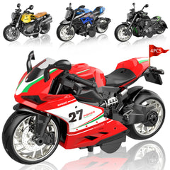 MQDMINI pullback motorcycle toy front view with alloy body and headlights for engaging play