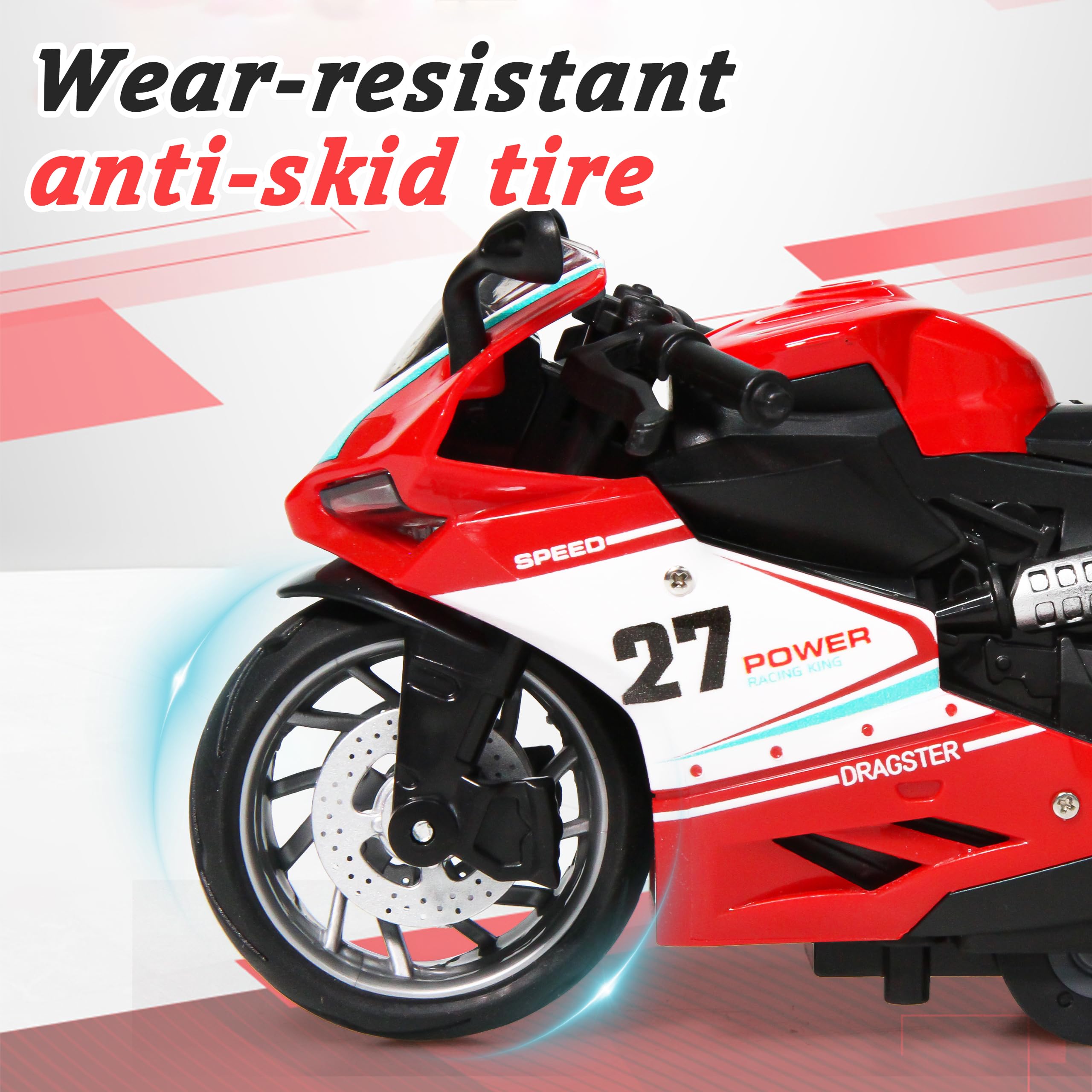 MQDMINI pullback motorcycle toy side view shows durable construction for long-lasting play