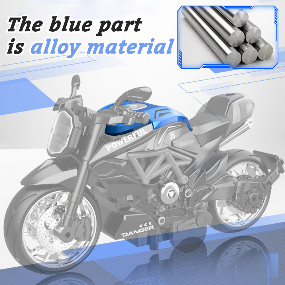 MQDMINI aluminum die-cast motorcycles with non-slip rubber wheels for durability