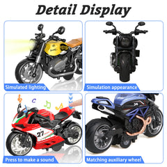 MQDMINI pull-back motorcycle toy features sounds to boost imaginative play