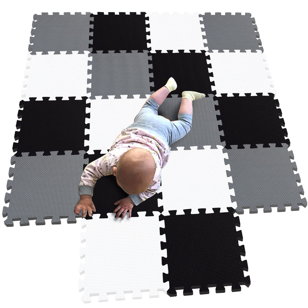 MQIAOHAM 18-piece puzzle play mat assembled for a safe, versatile play area.